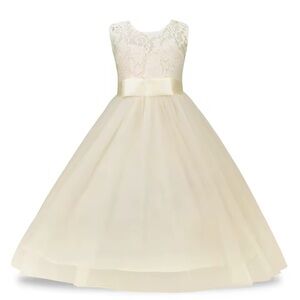 Girls Elegant  Wedding/Pageant/Flower Girl/Mini Bride Cream Lace Dress